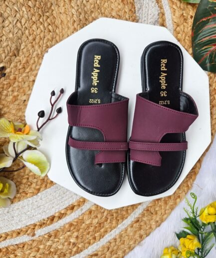 Chic maroon and black slip-on sandals