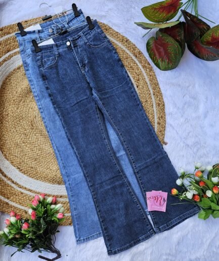 Trendy high-rise stretchable denim jeans in classic dark and light blue shades
